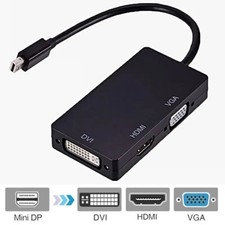 Mini DisplayPort auf HDMI DVI VGA Adapter Mini DP Konverter 3in1 1080p Schwarz