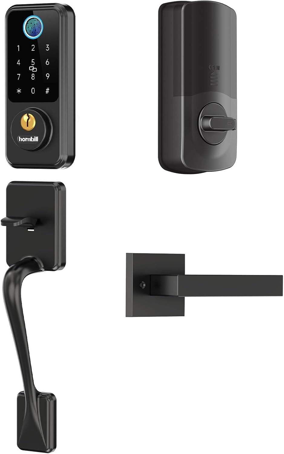 Smart Keyless Entry Deadbolt Front Door Lock with Handle Set in Black-image