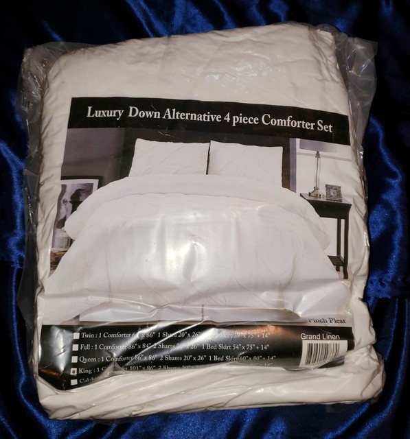 Grand Linen 4 Pc White Pinch Pleat Goose Down Alternative