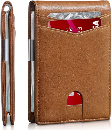 Men Genuine Leather RFID Blocking Card Holder Wallet with Money Clip for Men - Picture 16 of 25