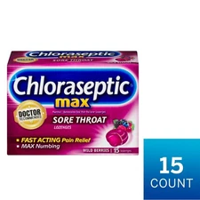 Chloraseptic Max Strength Sore Throat Lozenges, Wild Berries Flavor, 15 Count..
