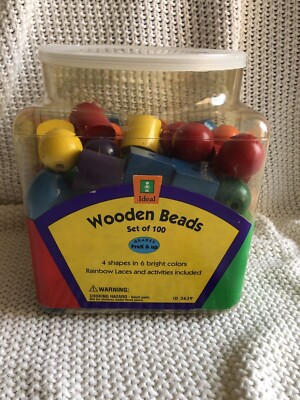 Educational WOODEN BEADS Counting Sorting Activity Set *100 Beads *10 Strings