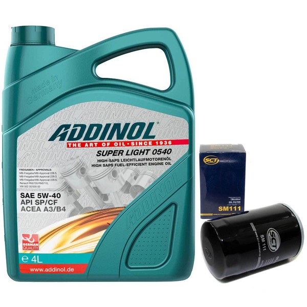 MotoröL Set 5W-40 Addinol 4 Liter + ÖLfilter SM 111 FüR Audi Seat Skoda VW Golf-image