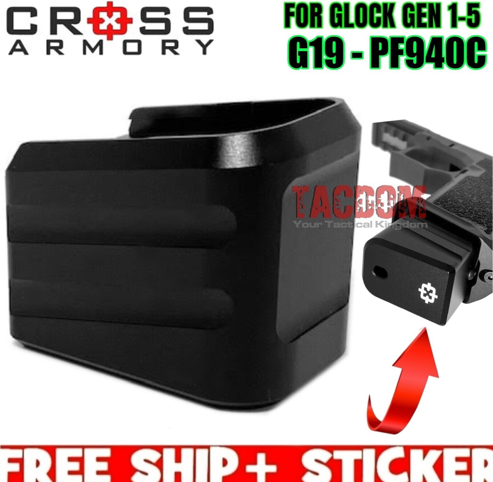 Cross Armory BLACK +0 Grip Extension base Pad plate Magazine for GL0CK 19 23 32