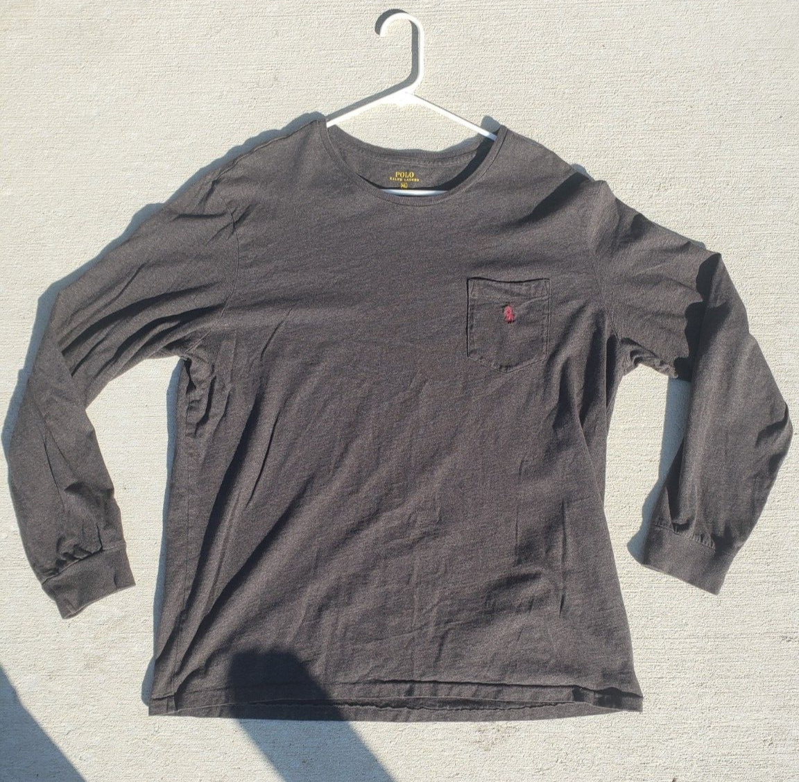 Polo Ralph Lauren grigia manica lunga tasca maglietta bordeaux pony taglia XL