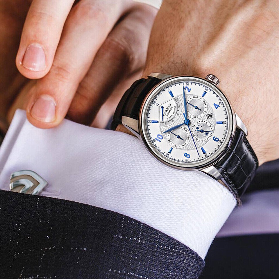 Miyota 9100 Movement Sapphire Glass Power Reserve PARNIS 43mm Automatic ...