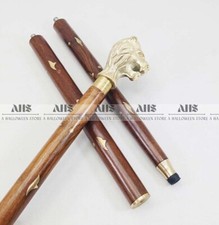 Victorian Walking Stick Wooden Shaft Cane Lion Head Handle Handmade Design Gift