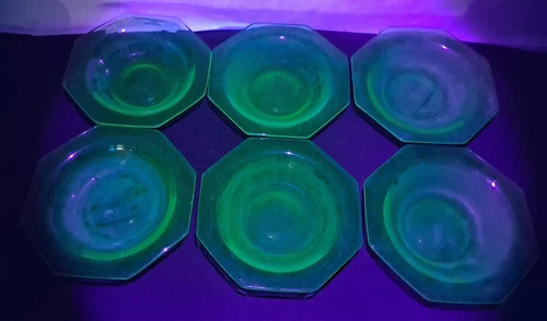 Vintage Vaseline Uranium Glass Dessert Bowls Depression Era USA 1920s Set of 6