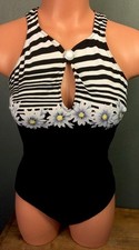 Frederick Hollywood Hi Vintage Boho Daisy B C One Piece Posing Swimsuit 10 M