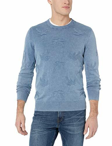 MEN'S ORIGINAL PENGUIN PALM TREE FADED DENIM PULLOVER CREW SWEATER