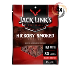 4x Bags Jack Link's Hickory Smoked 100% Beef Jerky | 2.85oz | 11G Protein