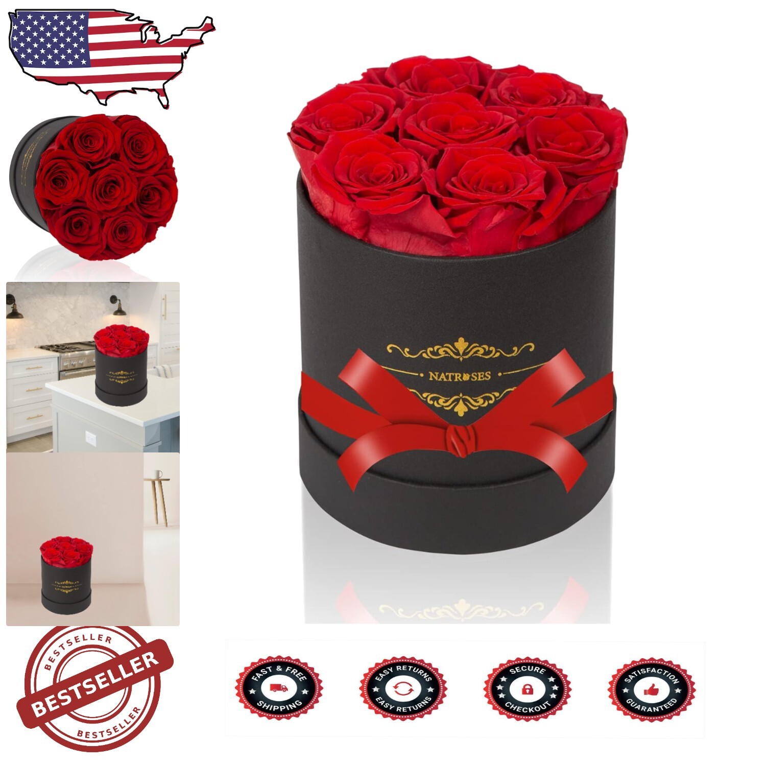Elegant Preserved Red Roses Gift Box for All Occasions with Timeless Beauty