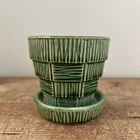 Vintage 1950's McCoy Basketweave Green Small 3 1/4" Flower Pot Planter