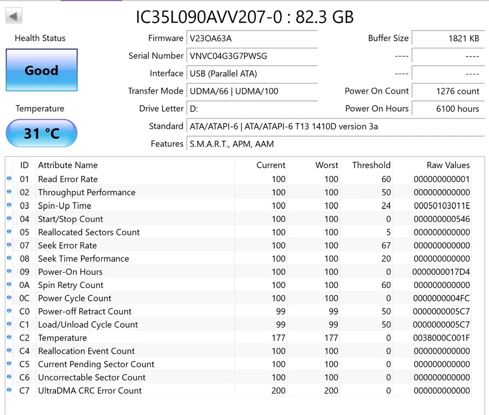 Hitachi Deskstar 80GB IDE PATA Hard Drive HDD IC35L090AVV207-0 07N9675 - 💾✨ - Image 2 of 4