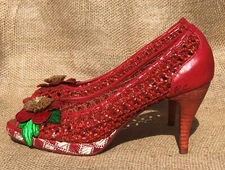 Poetic Licence Prickly Pear Pumps Red Leather Rattan Peep Toe~7.5/38.5