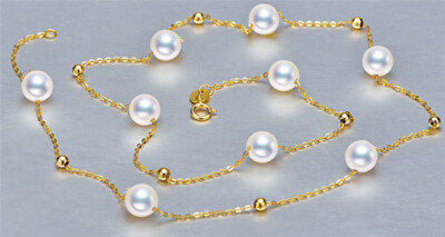 18K Solid Gold Real White Japanese Akoya 6-6.5mm Pearl Necklace Fine Jewelry
