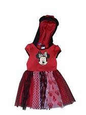 Disney Minnie Mouse Party Dress Red Black Tulle Sequins Hood Child Size S 6/6x