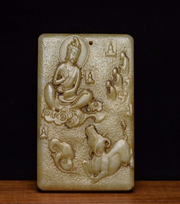 Chinese Old Natural Hetian Jade Carving Guanyin Figurines Exquisite Pendant Art