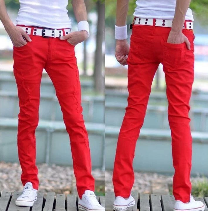 Mens Casual Slim Fit Denim Stretchy Pants Cotton Skinny Straight