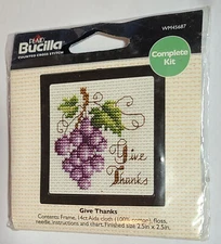 BUCILLA PLAID MINI CROSS STITCH KIT "GIVE THANKS" #WM45687 WITH FRAME  NEW 2013