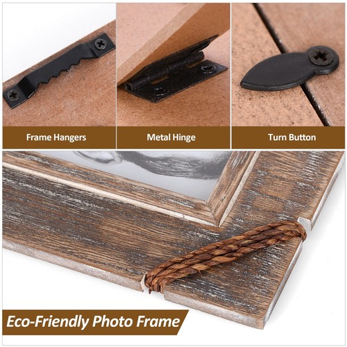Wooden Picture Frame Rustic Wood Photo Frames Table Top & Wall Mount - Style D - Picture 4 of 10