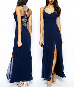 lipsy embroidered ruched split maxi dress