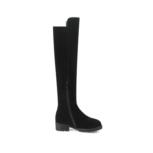 Stivali donna sopra il ginocchio tacco basso tacco basso cerniera laterale nuovi scarpe ecopelle scamosciata - Foto 11 di 40