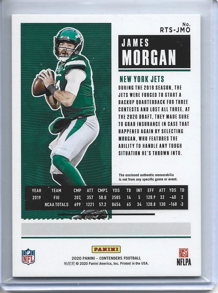 2020 Panini Contenders Rookie Ticket James Morgan green foil Rookie #RTS-JMO - Image 2 of 2