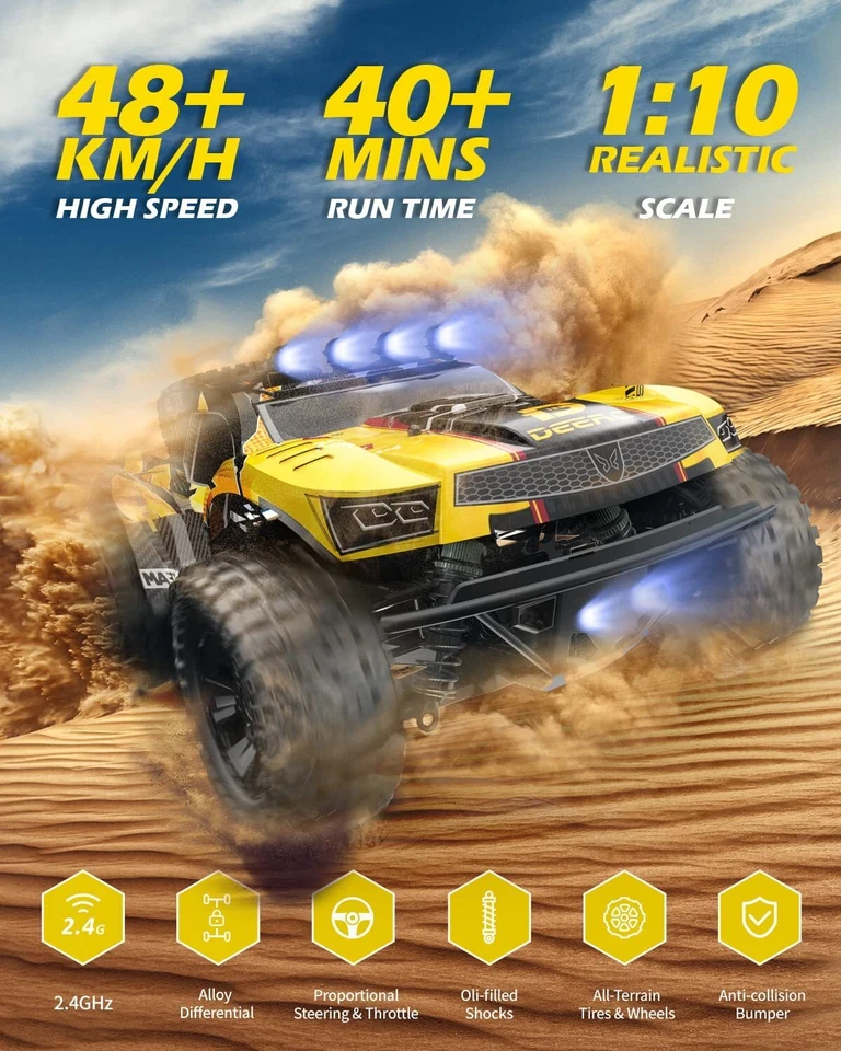 DEERC 9201E 1:10 RC Car with Lights 48 km/h 4x4 Off-Road Monster Crawle RC Auto - Image 2 of 4