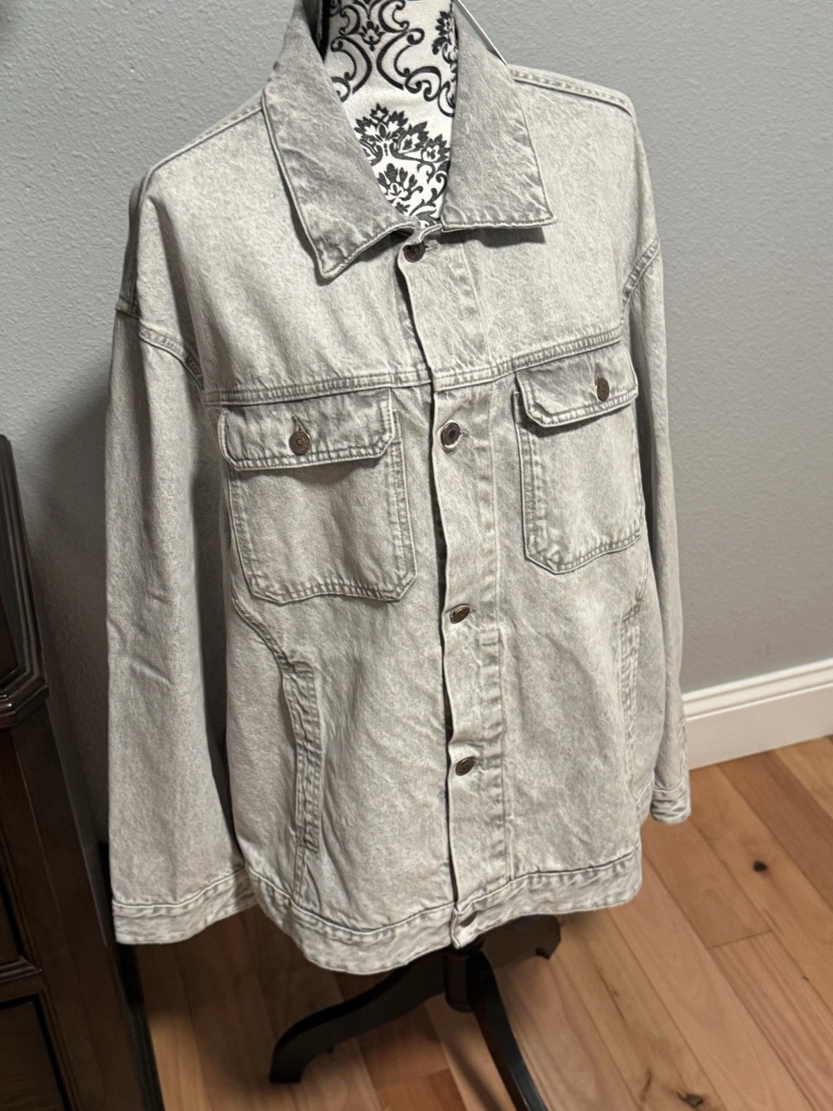 6397 Gray Oversized Denim Jacket Size M/L New Mens Jean Jacket