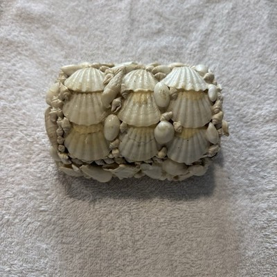 Vintage Handmade Seashell Covered Trinket Box Coastal Beach Decor Shell Jewelry