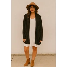 Les Essentiels de Monoprix Black Open Front Cardigan Large Minimal Quiet Luxury