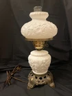 Vintage 60s FENTON White Milk Glass POPPY Hurricane Shade Globe Table Lamp LIGHT