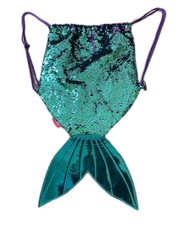 Mermaid Backpack Tail Blue Green Sequin Bag Drawstring Design GirlZone Blue