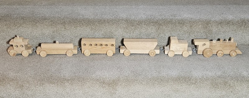 Large Handmade Wood Toy Train Set 6 cars 42in. Rare Handcrafted Primitive 