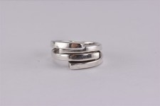 Sterling Silver Intersecting Squared Double Bypass Modernist Band Ring 925 Sz: 7