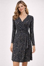 Chaps Ralph Lauren Dress Navy Brown Medium M Long Sleeve Stretch Washable