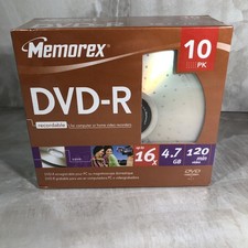 MEMOREX DVD-R 10PK 16X 4.7 GB 120 Min NEW Sealed .