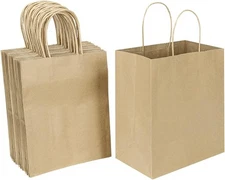 Medium Kraft Paper Bags with Handles 50 Pack for Gifts &