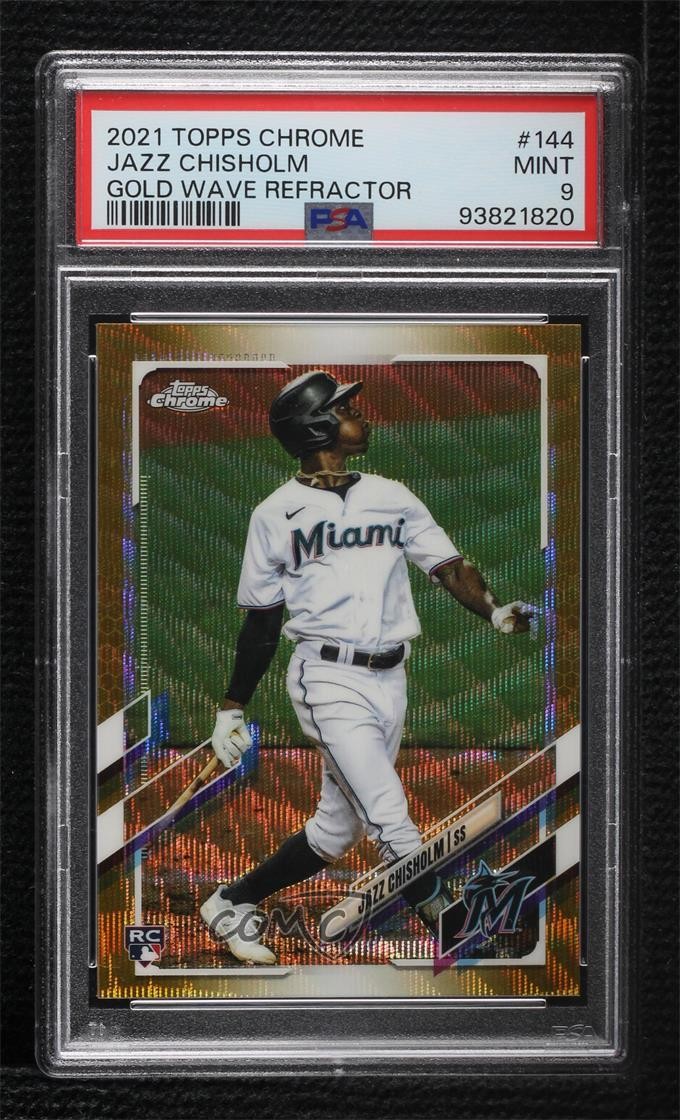 2021 Topps Chrome Gold Wave Refractor 36/50 Jazz Chisholm #144 PSA 9 MINT 0rm0