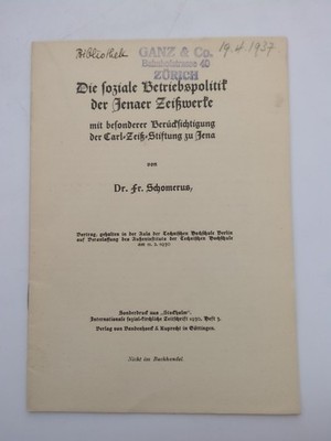 Die soziale Betriebspolitik der Jenaer Zeißwerke mit besonderer Berücksichtigung