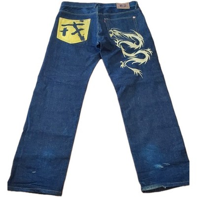 EVISU Jeans Hose bestickt Jahr des Drachen Y2K Baggy