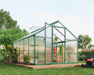 8X10 FT Greenhouse for Outdoors, Polycarbonate Greenhouse with Roof Vent, Ground