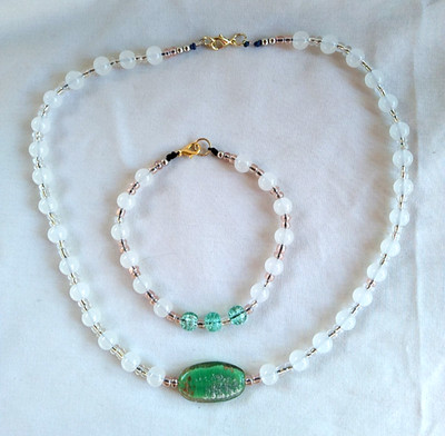 2 Lot Women 20''  Necklace9'' Bracelet Glass  Beads t Boho Style Jewelry