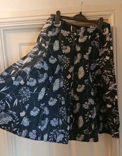 Laura Ashely navy floral linen flared skirt 12