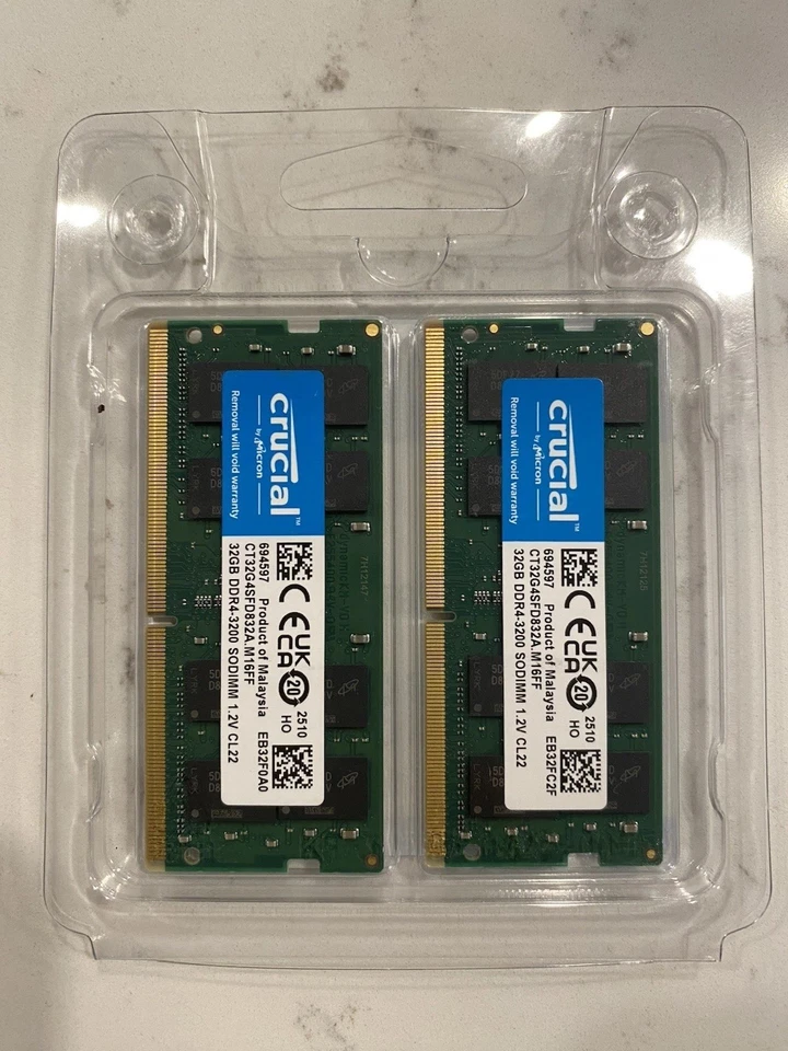 Crucial 64GB 2 x 32GB DDR4 3200MHz 260-pin SoDIMM Memory Kit CT2K32G4SFD832A NEW - Image 3 of 4