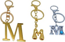 3 Pcs Initial Letter Bubble Gold Tone Bag Charm Keychain Gift Accessory
