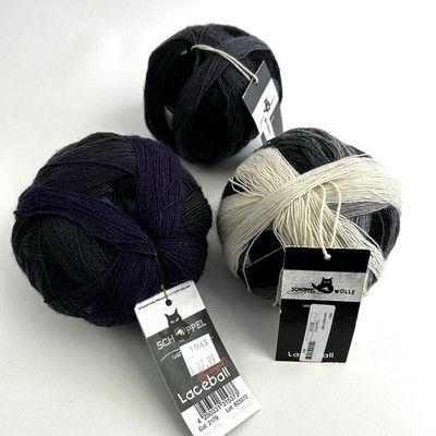 Schoppel Lace Ball Yarn Wool / Nylon 800m 100g Each Lot Of 3 Black Ivory Purple