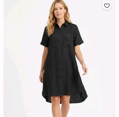 Everlane The Daytripper Shirt Dress Black 100% European Flax Linen High-Low Sz S