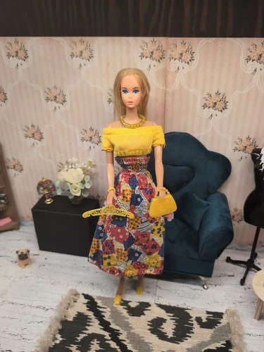 Vintage Barbie Outfit - Best Buy #7414 Maxi Skirt & Crop Top, Purse, Shoes ++